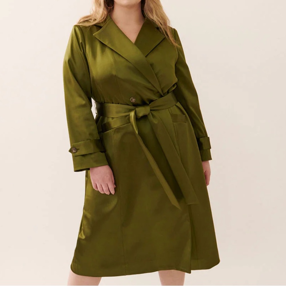 Gabriella Rossetti Caterina Stretch Satin Coat Green Leaf Size 18 - Picture 2 of 9